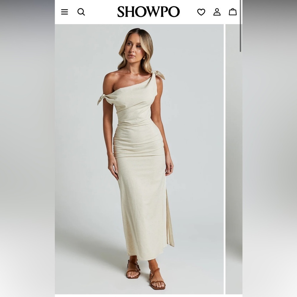 Showpo One-Shoulder Cream Maxi Dress